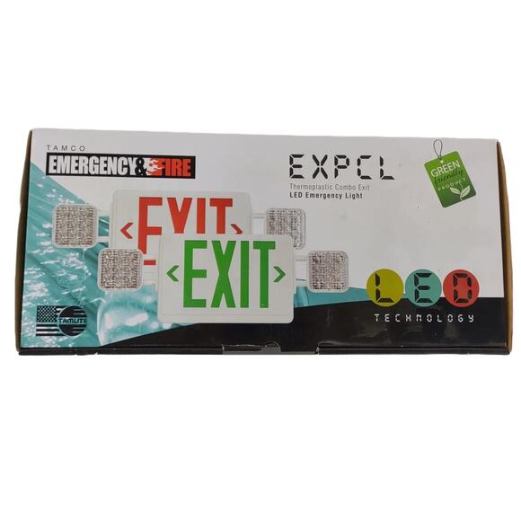 NEW Tamlite Green EXIT Sign + LED Emergency Lights, Dual Voltage, Battery Tamco - Picture 2 of 10